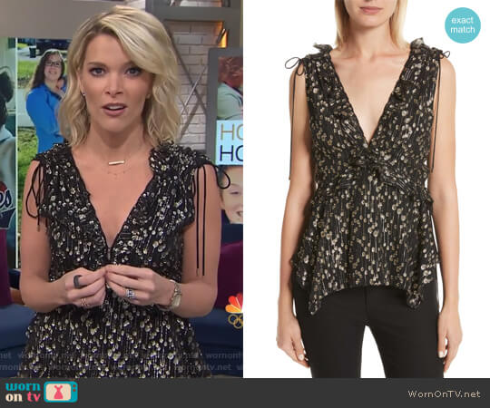 Derek Lam 10 Crosby Sleeveless V-Neck Metallic Ruffle Top worn by Megyn Kelly on Today