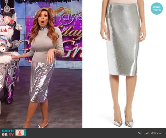 Diane von Furstenberg Sequin Midi Pencil Skirt worn by Wendy Williams on The Wendy Williams Show