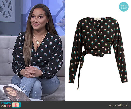 Diane von Furstenberg Silk Crepe Wrap Top worn by Adrienne Houghton on The Real