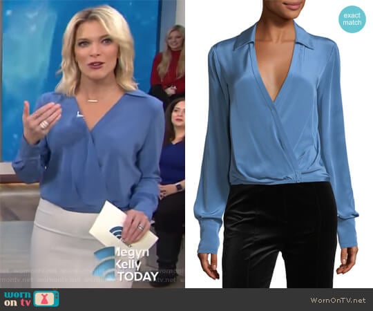 Diane von Furstenberg Long-Sleeve Collared Crossover-Bodice Silk Blouse worn by Megyn Kelly on Today