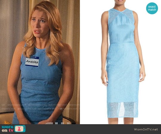 Diane von Furstenberg Mixed Lace Sheath Dress worn by Anezka Archuletta (Yael Grobglas) on Jane the Virgin