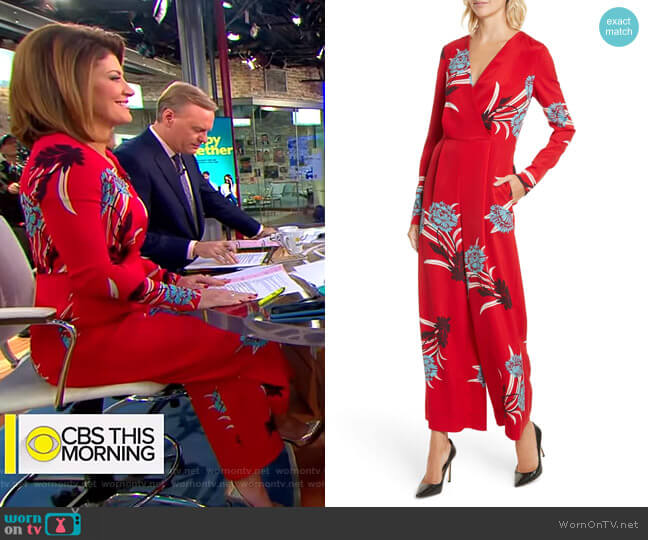 Diane von Furstenberg Farren Print Jumpsuit worn by Norah O'Donnell on CBS Mornings
