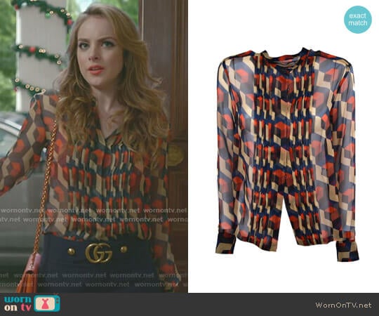Dries Van Noten Printed Silk Blouse worn by Fallon Carrington (Elizabeth Gillies) on Dynasty