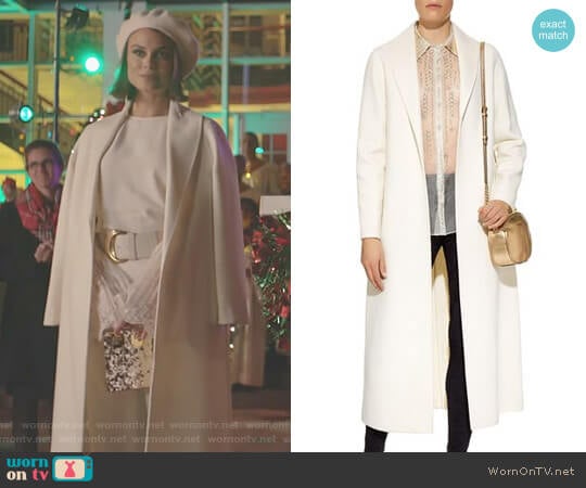 Elie Tahari Amy Coat worn by Cristal Flores (Nathalie Kelley) on Dynasty