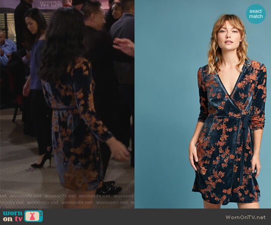 Eri + Ali Velvet Burnout Wrap Dress worn by Eve Roberts (Liza Lapira) on 9JKL