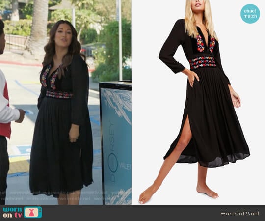 Free People Embroidered Midi Dress worn by Colleen Brandon-Ortega (Angelique Cabral) on Life in Pieces