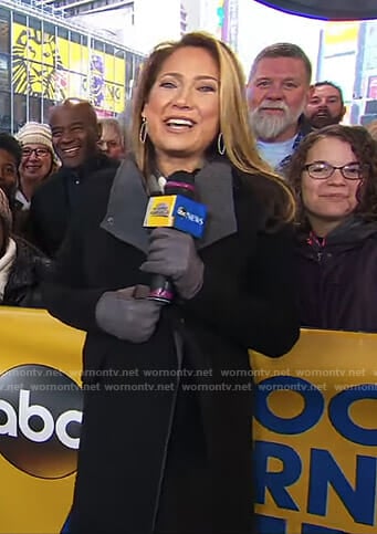 Ginger’s black and grey maternity coat on Good Morning America