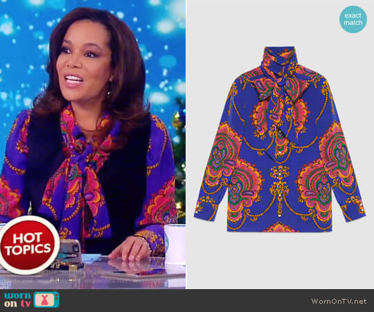 Gucci 70s Graphic Print Silk Shirt worn by Sunny Hostin on The View