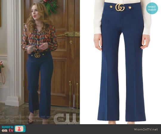 Gucci GG-Detail Wool & Silk Flare Pants worn by Fallon Carrington (Elizabeth Gillies) on Dynasty