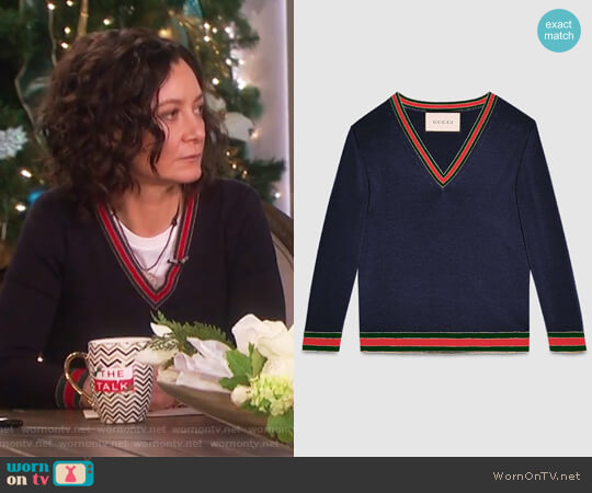 Gucci Merino wool knitted top worn by Sara Gilbert on The Talk