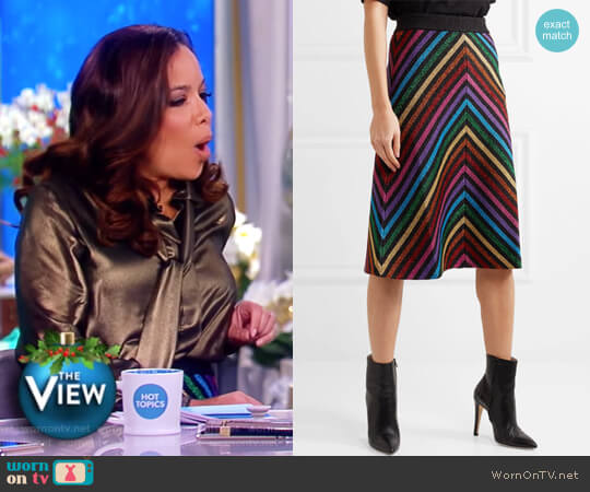 Gucci Metallic striped stretch-knit midi skirt worn by Sunny Hostin on The View
