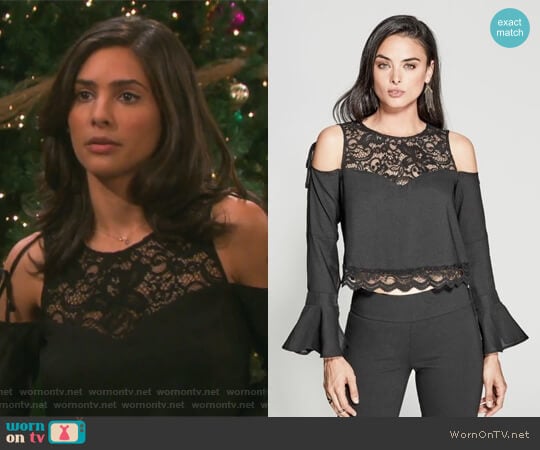 Guess Luella Lace Cold Shoulder Top worn by Gabi Hernandez (Camila Banus) on Days of our Lives