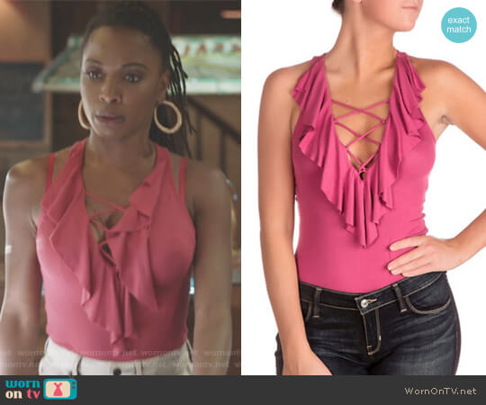 Guess Ruffle Bodysuit worn by Veronica Fisher (Shanola Hampton) on Shameless
