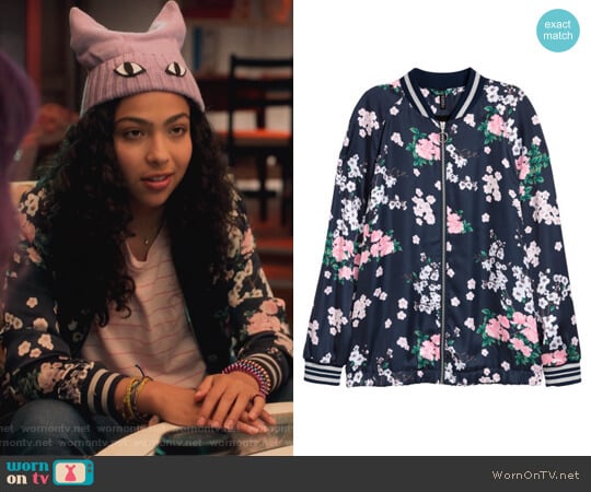 H&M Satin Bomber Jacket worn by Molly Hernandez (Allegra Acosta) on Marvels Runaways