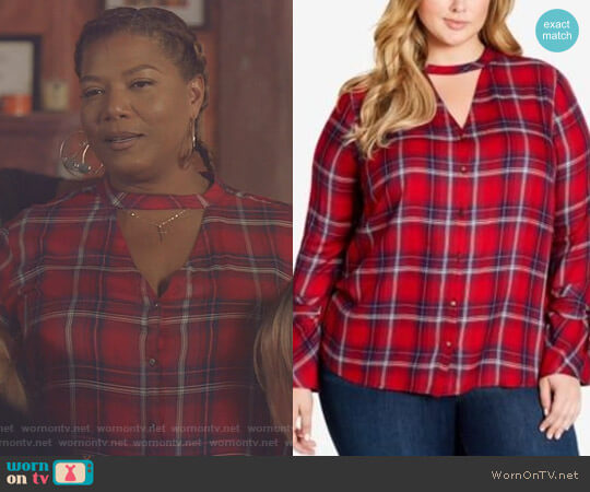 Jessica Simpson Trendy Plaid Choker Blouse worn by Carlotta Brown (Queen Latifah) on Star