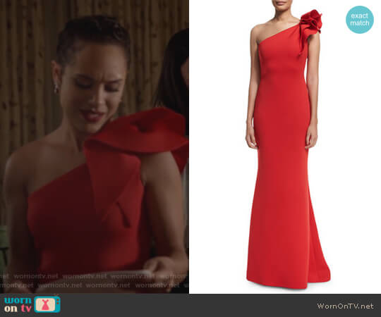 Jovani One-Shoulder Ruffle-Trim Mermaid Gown worn by Anika Calhoun (Grace Gealey) on Empire