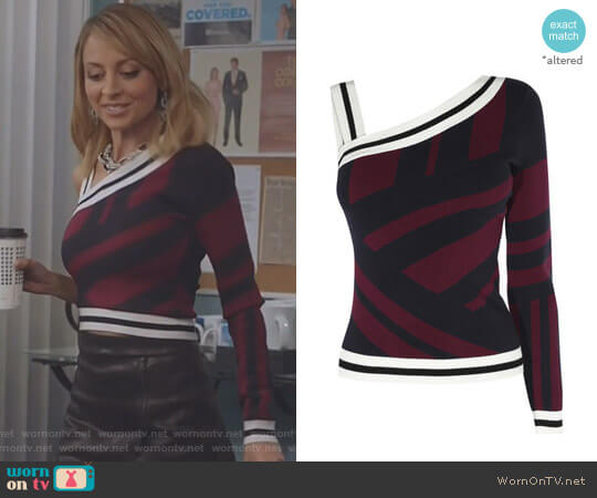 Karen Millen One Shoulder Stripe Top worn by Portia Scott-Griffith (Nicole Richie) on Great News