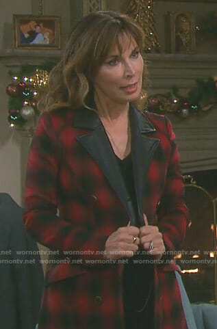 Kate’s black and red buffalo coat on Days of our Lives
