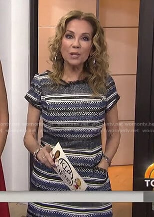 Kathie’s blue herringbone striped dress on Today