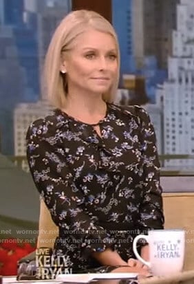 Kelly’s black floral keyhole dress on Live with Kelly and Ryan