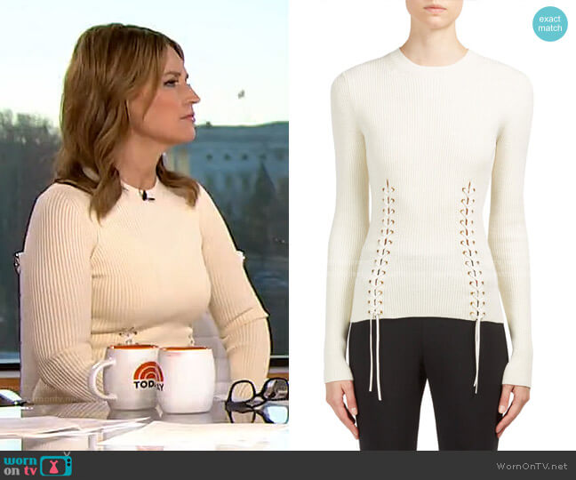 Alexander McQueen Lace-Up Crewneck Pullover worn by Savannah Guthrie on Today