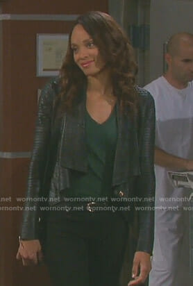 Lani’s black pleated leather jacket on Days of our Lives