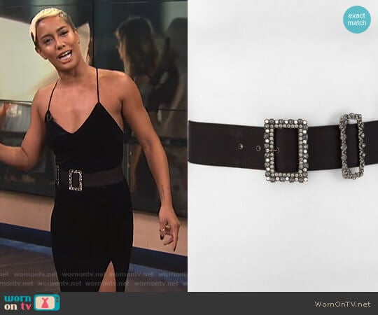 Lanvin Crystal-Buckled Grosgrain Belt worn by Sibley Scoles on E! News