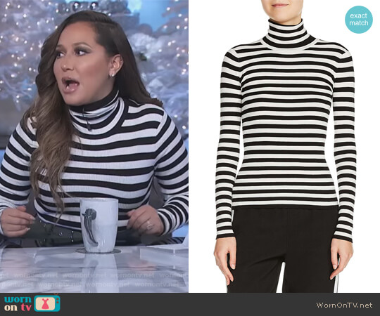 Maje Stripe Turtleneck Sweater worn by Adrienne Houghton on The Real