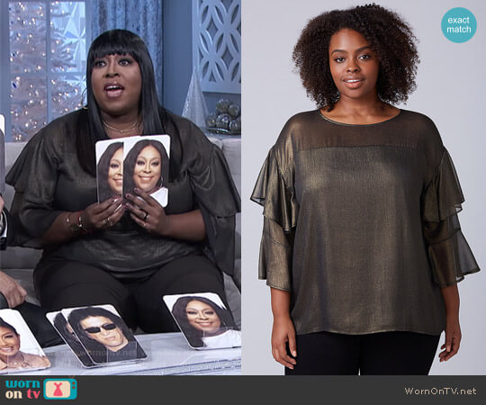 Lane Bryant Metallic Ruffle-Sleeve Top worn by Loni Love on The Real