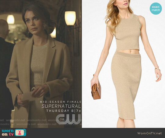 MICHAEL Michael Kors Ribbed Stretch-Viscose Cropped Tank worn by Cristal Flores (Nathalie Kelley) on Dynasty