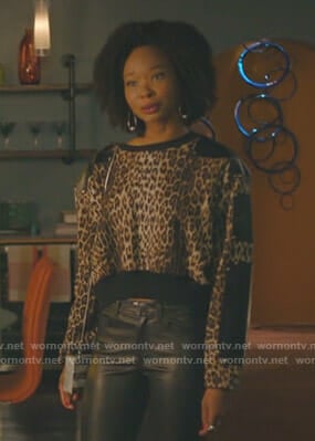 Monica’s leopard and leather panel top on Dynasty