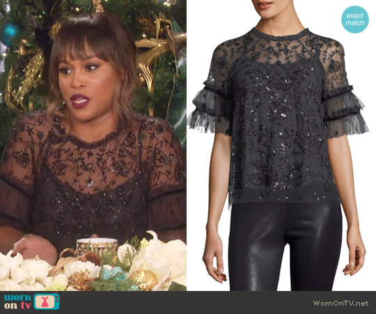 Needle & Thread Constellation Short-Sleeve Sequin Tulle Top worn by Eve on The Talk