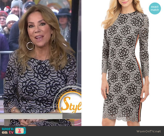 Nicole Miller Lace Two-Tone Dress with Ribbon Stripe worn by Kathie Lee Gifford on Today