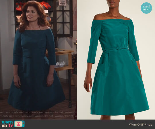 Oscar De La Renta Off-the-shoulder silk-faille dress worn by Grace Adler (Debra Messing) on Will and Grace