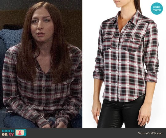 Paige Mya Plaid Shirt in Black/Beaujolais worn by Gina Linetti (Chelsea Peretti) on Brooklyn Nine-Nine