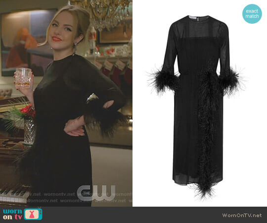 Prada Feather Trimmed Midi Dress worn by Fallon Carrington (Elizabeth Gillies) on Dynasty