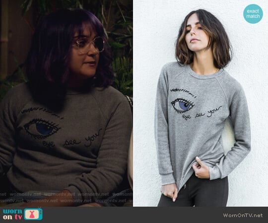 Rag Doll Los Angeles Embroidery Eye Sweatshirt worn by Gert Yorkes (Ariela Barer) on Marvels Runaways