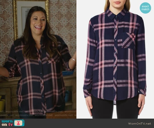 Rails Hunter Shirt in Admiral / Cranberry Melange worn by Colleen Brandon-Ortega (Angelique Cabral) on Life in Pieces