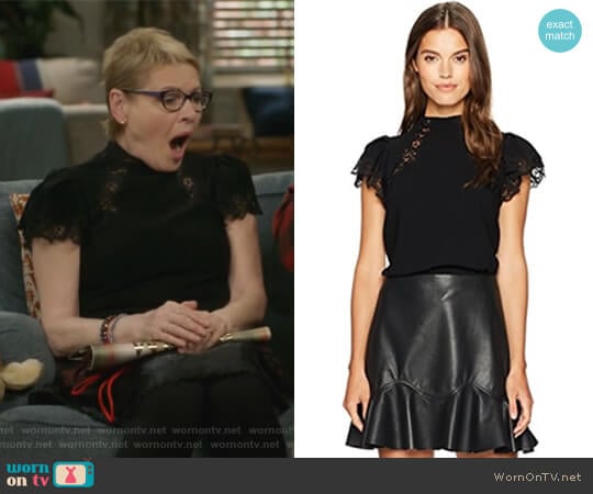 Rebecca Taylor Shortsleeve Crepe Lace Top worn by Joan Short (Dianne Wiest) on Life in Pieces