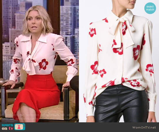 Saint Laurent Hibiscus Floral Print Shirt worn by Kelly Ripa on Live with Kelly and Mark