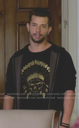 Sam’s black indian skull print t-shirt on Dynasty
