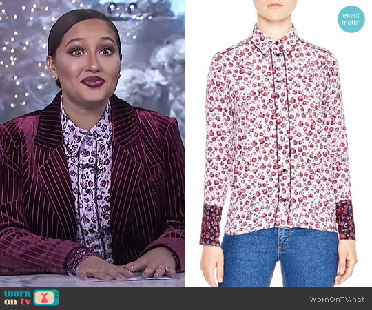 Sandro Floral Print Silk Shirt worn by Adrienne Houghton on The Real