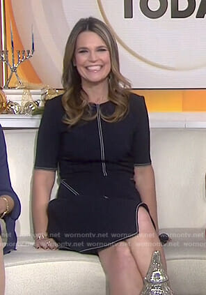 Savannah’s navy short sleeve dress with white stitching on Today