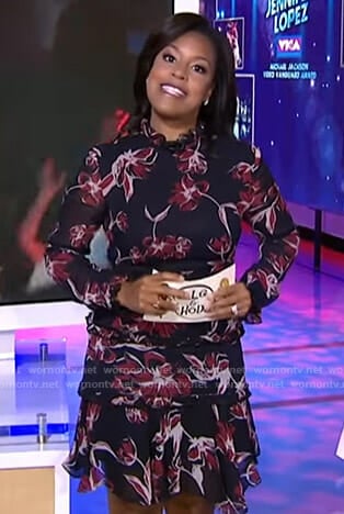 Sheinelle’s black floral ruffled dress on Today