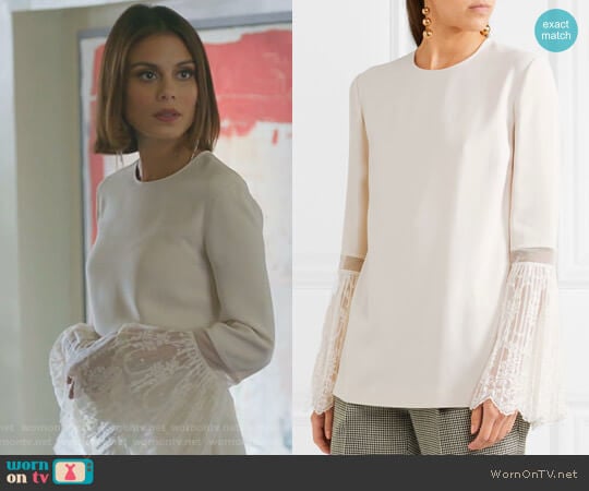 Stella McCartney Lace-trimmed Crepe Blouse worn by Cristal Flores (Nathalie Kelley) on Dynasty