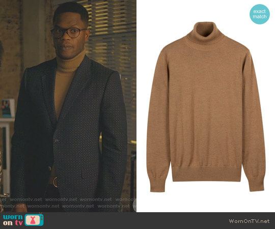 Suitsupply Camel Turtleneck worn by Jeff Colby (Sam Adegoke) on Dynasty