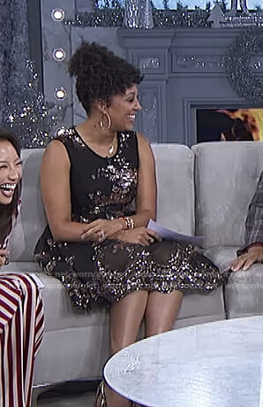 Tamera’s black sequin flare dress on The Real