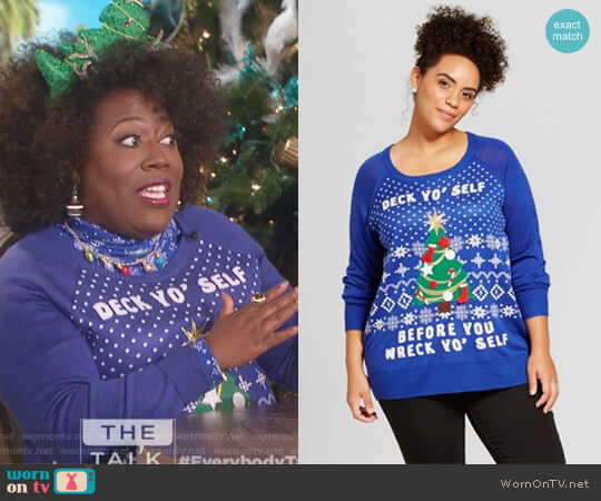 Well Worn Deck Yo Self Long Sleeve Ugly Christmas Sweater worn by Sheryl Underwood on The Talk