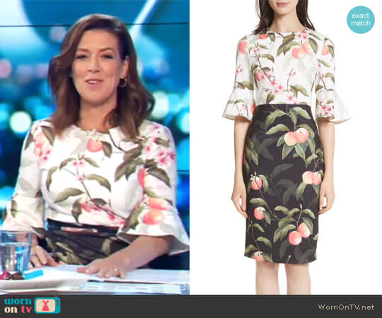 Ted Baker London Peach Blossom Sheath Dress worn by Gorgi Coghlan on The Project