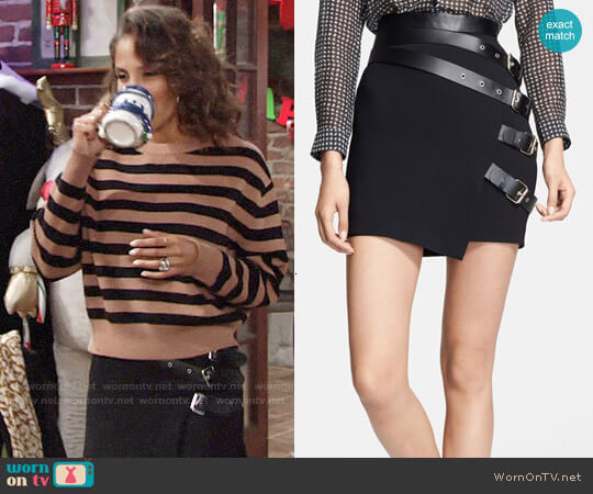 The Kooples Leather Buckle Detail Crepe Skirt worn by Lily Winters (Christel Khalil) on The Young and the Restless